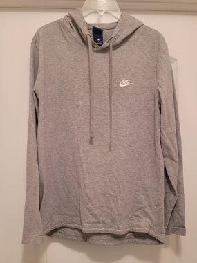Nike Men’s Lightweight Gray Drawstring Hooded Long Sleeve Shirt, Size: Large